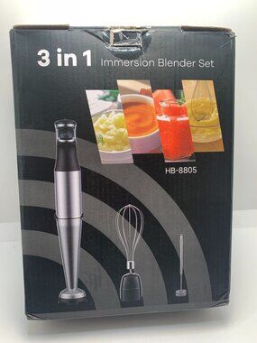 3 In 1 Immersion Blender Set Stainless Steel With Whisk & Frother HB-8805